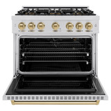 ZLINE Autograph 36-Inch Classic Gas Range with 6 Burner DuoPro™ Cooktop and Gas Oven in Stainless Steel with Bronze Accents (PCGRZ-36-CB)