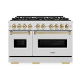ZLINE Autograph 48-Inch Classic Dual Fuel Range with DuoPro™ Cooktop in Satin Stainless Steel and Champagne Bronze Accents (PCDRSZ-48-CB)