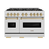 ZLINE Autograph 48-Inch Classic Dual Fuel Range with DuoPro™ Cooktop in Satin Stainless Steel and Champagne Bronze Accents (PCDRSZ-48-CB)