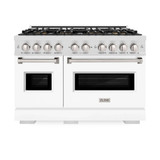 ZLINE 48-Inch Classic Gas Range with 8 Burner DuoPro™ Cooktop and Dual Ovens in Satin Stainless Steel with White Matte Doors (PCGRS-WM-48)