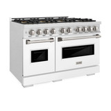 ZLINE 48-Inch Classic Gas Range with 8 Burner DuoPro™ Cooktop and Dual Ovens in Satin Stainless Steel with White Matte Doors (PCGRS-WM-48)