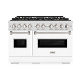 ZLINE 48-Inch Classic Gas Range with 8 Burner DuoPro™ Cooktop and Dual Ovens in Satin Stainless Steel with White Matte Doors (PCGRS-WM-48)