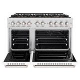 ZLINE 48-Inch Classic Gas Range with 8 Burner DuoPro™ Cooktop and Dual Ovens in Satin Stainless Steel with White Matte Doors (PCGRS-WM-48)