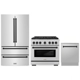 ZLINE 3-Piece Appliance Package - 36-Inch Paramount Autograph Gas Range, 36-Inch French Door Refrigerator, Dishwasher, in Stainless Steel with Matte Black Accents