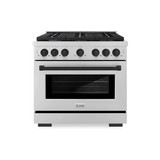 ZLINE 3-Piece Appliance Package - 36-Inch Paramount Autograph Gas Range, 36-Inch French Door Refrigerator, Dishwasher, in Stainless Steel with Matte Black Accents