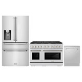ZLINE 3-Piece Appliance Package - 48-Inch Paramount Gas Range, 36-Inch French Door Refrigerator with Water Dispenser, Dishwasher, in Stainless Steel
