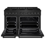 ZLINE 5-Piece Appliance Package - 48-Inch Paramount Dual Fuel Range, Wall Mount Range Hood, 36-Inch French Door Refrigerator, Dishwasher, and 30-Inch Microwave Drawer in Black Stainless Steel