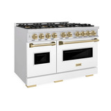 ZLINE Autograph Edition 48-Inch Classic Dual Fuel Range with 8 Burner DuoPro™ Cooktop and White Doors with Bronze Accents (PCDRZ-WM-48-CB)