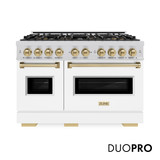 ZLINE Autograph Edition 48-Inch Classic Dual Fuel Range with 8 Burner DuoPro™ Cooktop and White Doors with Bronze Accents (PCDRZ-WM-48-CB)