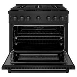 ZLINE 5-Piece Appliance Package - 36-Inch Paramount Dual Fuel Range, Wall Mount Range Hood, 36-Inch French Door Refrigerator, Dishwasher, and 24-Inch Microwave Drawer in Black Stainless Steel
