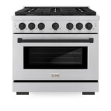 ZLINE 3-Piece Appliance Package - 36-Inch Paramount Autograph Dual Fuel Range, 36-Inch French Door Refrigerator with Water Dispenser, Dishwasher, in Stainless Steel with Matte Black Accents