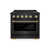 ZLINE Autograph Edition 36-Inch 5.2 Cu. Ft. Paramount Induction Range with 5 Element Cooktop and Electric Convection Oven in Black Stainless Steel with Polished Gold Helix Handle and Knob Accents (SINRBZ-36-KG)