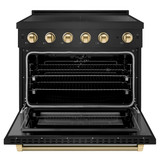 ZLINE Autograph Edition 36-Inch 5.2 Cu. Ft. Paramount Induction Range with 5 Element Cooktop and Electric Convection Oven in Black Stainless Steel with Polished Gold Helix Handle and Knob Accents (SINRBZ-36-KG)