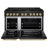 ZLINE 3-Piece Appliance Package - 48-Inch Paramount Gas Range, 36-Inch French Door Refrigerator with Water Dispenser, Dishwasher, in Black Stainless Steel with Gold Accents