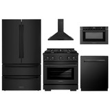 ZLINE 5-Piece Appliance Package - 30-Inch Paramount Dual Fuel Range, Wall Mount Range Hood, 36-Inch French Door Refrigerator, Dishwasher, and 24-Inch Microwave Drawer in Black Stainless Steel