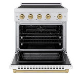 ZLINE Autograph Edition 30-Inch 4.2 Cu. Ft. Paramount Induction Range with 4 Element Cooktop and Electric Convection Oven in Stainless Steel with White Matte Door and Champagne Bronze Accents (SINRZ-WM-30-CB)