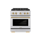 ZLINE 3-Piece Appliance Package - 30-Inch Paramount Autograph Gas Range, 36-Inch French Door Refrigerator with Water Dispenser, Dishwasher, in Stainless Steel with Gold Accents