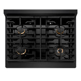 ZLINE 4-Piece Appliance Package - 30-Inch Paramount Dual Fuel Range, Wall Mount Range Hood, 36-Inch French Door Refrigerator with Water Dispenser, Dishwasher, in Black Stainless Steel with Champagne Bronze Accents