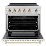 ZLINE Autograph Edition 36-Inch 5.2 Cu. Ft. Paramount Induction Range with 5 Element Cooktop and Electric Convection Oven in Satin Stainless Steel with White Matte Door and Champagne Bronze Accents (SINRSZ-WM-36-CB)