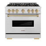 ZLINE Autograph 36-Inch Classic Gas Range with DuoPro™ Cooktop and Convection Oven in Satin Steel and Bronze Accents (PCGRSZ-36-CB)
