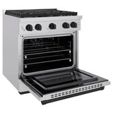 ZLINE 5-Piece Appliance Package - 30-Inch Paramount Autograph Gas Range, Wall Mount Range Hood, 36-Inch French Door Refrigerator, Dishwasher, and 30-Inch Microwave Drawer in Stainless Steel with Matte Black Accents
