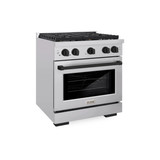 ZLINE 5-Piece Appliance Package - 30-Inch Paramount Autograph Gas Range, Wall Mount Range Hood, 36-Inch French Door Refrigerator, Dishwasher, and 30-Inch Microwave Drawer in Stainless Steel with Matte Black Accents