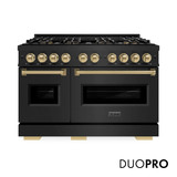 ZLINE Autograph 48-Inch 6.7 Cu. Ft. Classic Dual Fuel Range with 8 Burner DuoPro™ Cooktop and Dual Ovens in Black and Champagne (PCDRBZ-48-CB)