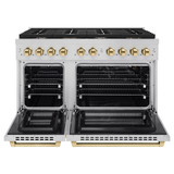 ZLINE 5-Piece Appliance Package - 48-Inch Paramount Autograph Gas Range, Wall Mount Range Hood, 36-Inch French Door Refrigerator with Water Dispenser, Dishwasher, and 24-Inch Microwave Drawer in Stainless Steel with Gold Accents