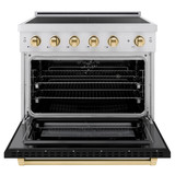 ZLINE Autograph Edition 36-Inch 5.2 Cu. Ft. Paramount Induction Range with 5 Element Cooktop and Electric Convection Oven in Satin Stainless Steel with Black Matte Door and Polished Gold Accents (SINRSZ-BLM36-G)
