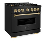 ZLINE Autograph 36-Inch Classic Gas Range with 6 DuoPro™ Burners and Gas Oven in Black Stainless Steel and Bronze Accents (PCGRBZ-36-CB)