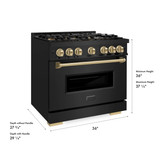 ZLINE Autograph 36-Inch Classic Gas Range with 6 DuoPro™ Burners and Gas Oven in Black Stainless Steel and Bronze Accents (PCGRBZ-36-CB)