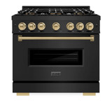 ZLINE Autograph 36-Inch Classic Gas Range with 6 DuoPro™ Burners and Gas Oven in Black Stainless Steel and Bronze Accents (PCGRBZ-36-CB)