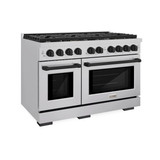 ZLINE 5-Piece Appliance Package - 48-Inch Paramount Dual Fuel Range, Wall Mount Range Hood, 36-Inch French Door Refrigerator, Dishwasher, and 24-Inch Microwave Drawer in Stainless Steel with Matte Black Accents