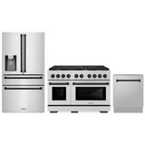 ZLINE 3-Piece Appliance Package - 48-Inch Paramount Autograph Gas Range, 36-Inch French Door Refrigerator with Water Dispenser, Dishwasher, in Stainless Steel with Matte Black Accents