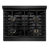 ZLINE 5-Piece Appliance Package - 30-Inch Paramount Dual Fuel Range, Wall Mount Range Hood, 36-Inch French Door Refrigerator with Water Dispenser, Dishwasher, and 24-Inch Microwave Drawer in Black Stainless Steel with Gold Accents