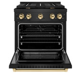 ZLINE 5-Piece Appliance Package - 30-Inch Paramount Dual Fuel Range, Wall Mount Range Hood, 36-Inch French Door Refrigerator with Water Dispenser, Dishwasher, and 24-Inch Microwave Drawer in Black Stainless Steel with Gold Accents