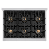 ZLINE Autograph 36-Inch 5.2 Cu. Ft. Classic Dual Fuel Range with 6 Burner DuoPro™ Cooktop and Electric Oven in Stainless and Champagne  (PCDRZ-36-CB)