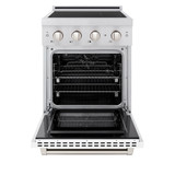 ZLINE 24-Inch 3.2 Cu. Ft. Paramount Induction Range with 3 Element Cooktop and Electric Convection Oven in Satin Stainless Steel with White Matte Door (SINRS-WM-24)