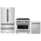 ZLINE 3-Piece Appliance Package - 36-Inch Paramount Autograph Dual Fuel Range, 36-Inch French Door Refrigerator, Dishwasher, in Stainless Steel with Matte Black Accents