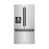 ZLINE Autograph Edition 36-Inch 28.9 cu. ft. Standard-Depth French Door External Water Dispenser Refrigerator with Dual Ice Maker in Fingerprint-Resistant Stainless Steel and Matte Black Modern Handles (RSMZ-W-36-FMB)