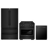 ZLINE 3-Piece Appliance Package - 30-Inch Paramount Gas Range, 36-Inch French Door Refrigerator, Dishwasher, in Black Stainless Steel