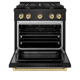 ZLINE 3-Piece Appliance Package - 30-Inch Paramount Gas Range, 36-Inch French Door Refrigerator, Dishwasher, in Black Stainless Steel with Champagne Bronze Accents