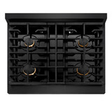 ZLINE 3-Piece Appliance Package - 30-Inch Paramount Gas Range, 36-Inch French Door Refrigerator, Dishwasher, in Black Stainless Steel with Champagne Bronze Accents