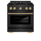 ZLINE 3-Piece Appliance Package - 30-Inch Paramount Gas Range, 36-Inch French Door Refrigerator, Dishwasher, in Black Stainless Steel with Champagne Bronze Accents