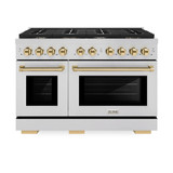 ZLINE 4-Piece Appliance Package - 48-Inch Paramount Autograph Dual Fuel Range, Wall Mount Range Hood, 36-Inch French Door Refrigerator with Water Dispenser, Dishwasher, in Stainless Steel with Gold Accents