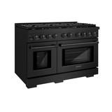 ZLINE 5-Piece Appliance Package - 48-Inch Paramount Dual Fuel Range, Wall Mount Range Hood, 36-Inch French Door Refrigerator, Dishwasher, and 24-Inch Microwave Drawer in Black Stainless Steel