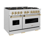 ZLINE Autograph Edition 48-Inch Classic Gas Range with DuoPro™ Cooktop and Dual Ovens in Satin Steel and Bronze Accents (PCGRSZ-48-CB)
