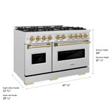 ZLINE Autograph Edition 48-Inch Classic Gas Range with DuoPro™ Cooktop and Dual Ovens in Satin Steel and Bronze Accents (PCGRSZ-48-CB)