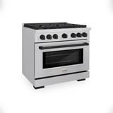 ZLINE 4-Piece Appliance Package - 36-Inch Paramount Autograph Gas Range, Wall Mount Range Hood, 36-Inch French Door Refrigerator with Water Dispenser, Dishwasher, in Stainless Steel with Matte Black Accents