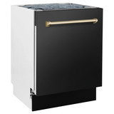 ZLINE 3-Piece Appliance Package - 36-Inch Paramount Dual Fuel Range, 36-Inch French Door Refrigerator, Dishwasher, in Black Stainless Steel with Gold Accents